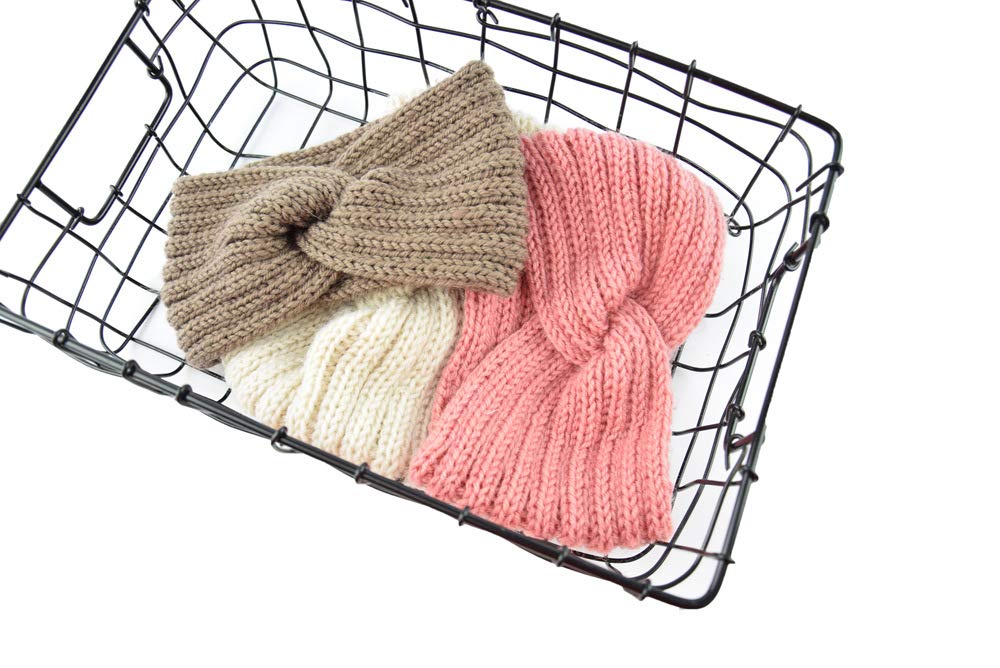 2Pcs Women's Stretchy Knitted Headbands - Winter Ear Warmers & Braided Crochet Head Wraps (Beige+Khaki) | Soft & Warm Hair Accessories for Outdoor Activities, Yoga, Running & Winter Sports