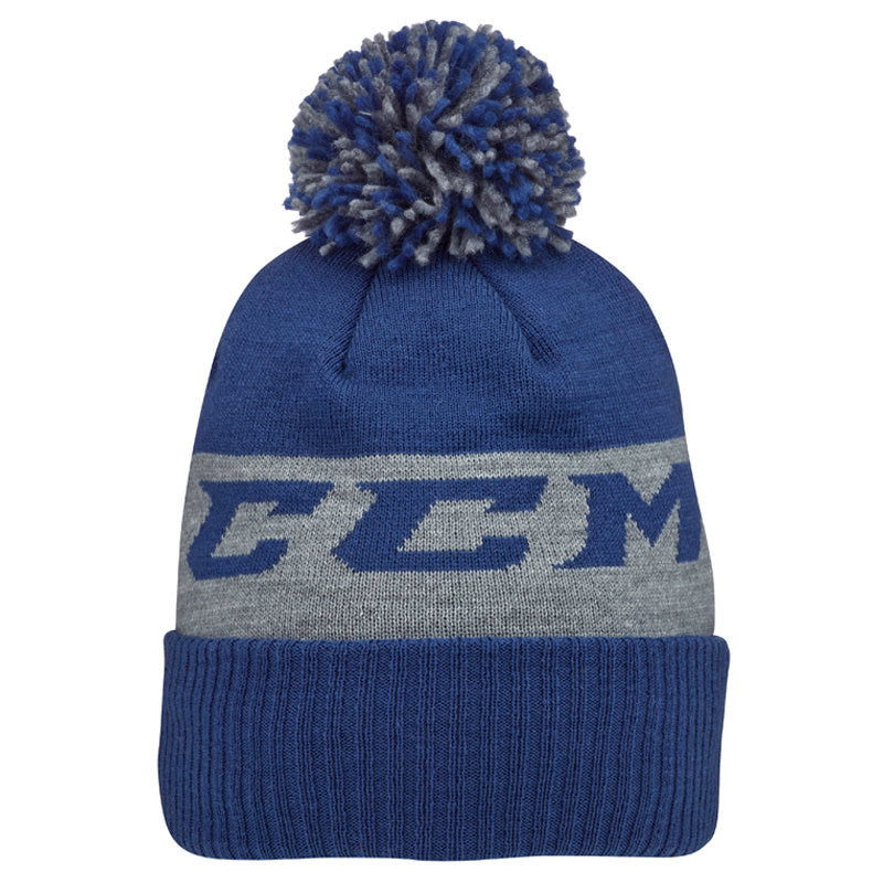 CCM Team Fleece Pom Knit Beanie - Dark Blue Winter Hat for Men & Women - Cozy Cold Weather Accessory for Skiing, Snowboarding & Outdoor Activities