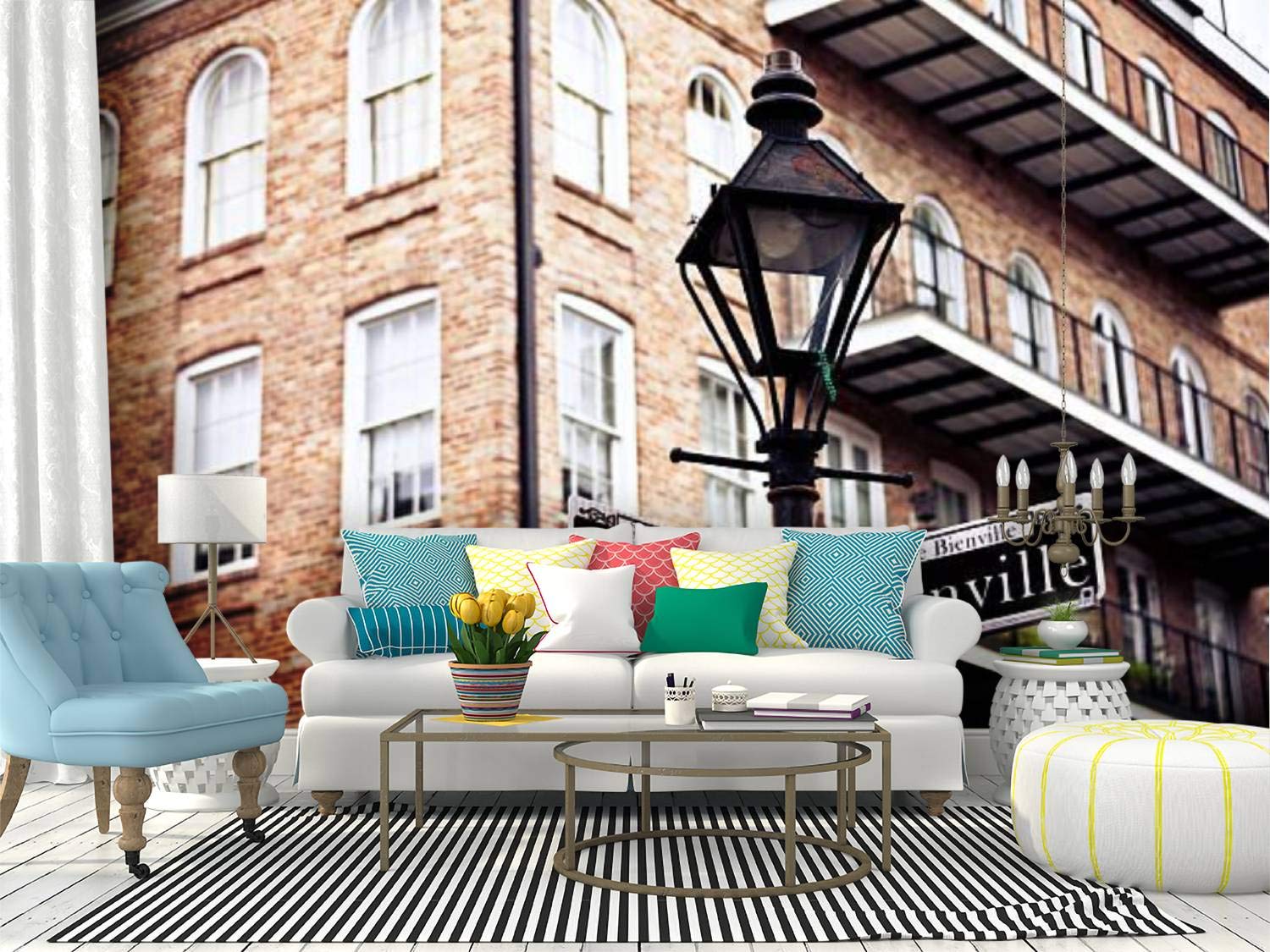 Peel and Stick Wallpaper - French Quarter New Orleans Style Removable Vinyl Wall Mural - Self-Adhesive Large Wall Sticker for Home Decor, Shelf Paper - Perfect for Living Room, Bedroom, and Office Accent Walls