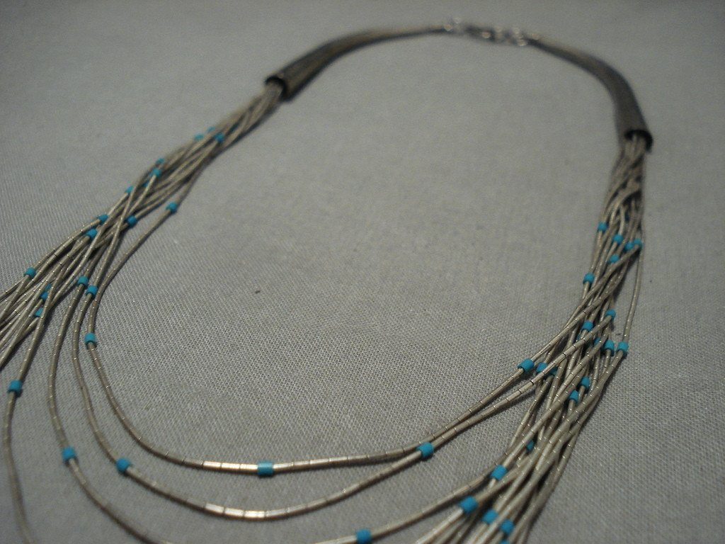 15-Tier Vintage Santo Domingo Navajo Turquoise Native American Jewelry Sterling Silver Heishi Beaded Necklace - Perfect for Boho Fashion, Festivals & Southwest Style Accessories