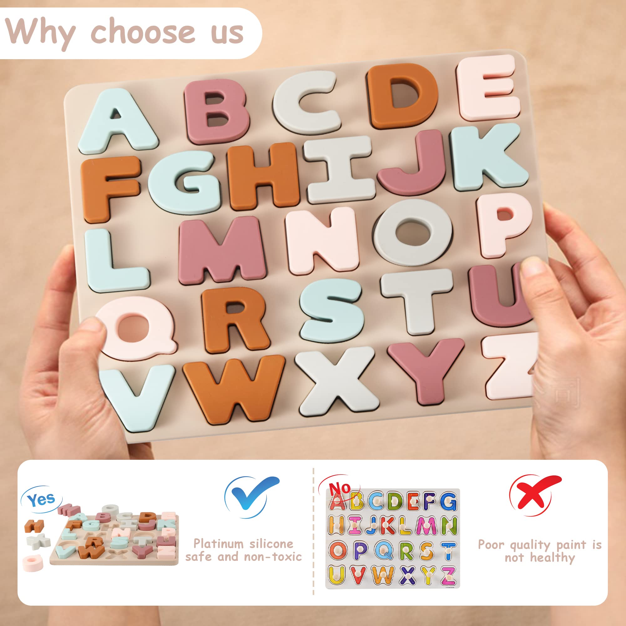 ABC Letter Puzzle for Toddlers 1-3 Years - Silicone Alphabet Learning Toy with Puzzle Board & Letter Blocks - Educational Preschool Gift for Boys & Girls - Perfect for Homeschooling, Daycare & Early Childhood Development