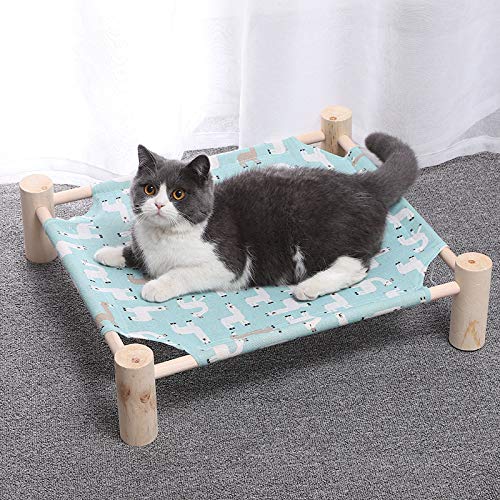 **Elevated Wooden Pet Cot - Breathable Cooling Raised Dog & Cat Bed - Portable Detachable for Indoor & Outdoor Use - Soft Comfort for Small Pets Under 35 lb - Perfect for Camping, Travel & Home Relaxation**