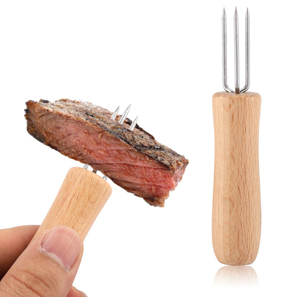 4Pcs Stainless Steel BBQ Forks with Wooden Handle - Perfect for Grilling Meat, Fruit, and Corn - Ideal for Camping, Kitchen, and Restaurant Use
