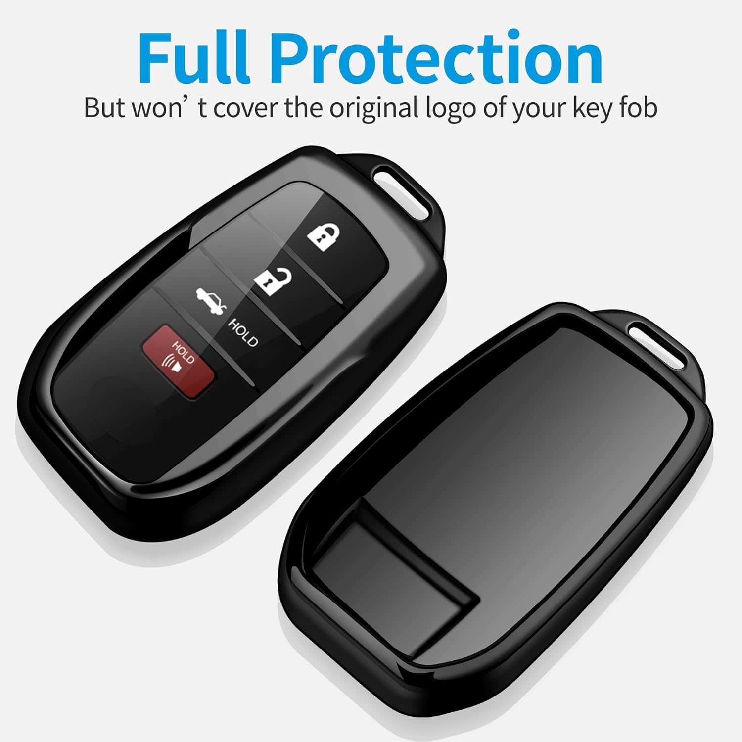 Premium Toyota Key Fob Cover with Keychain - Compatible with 2025 Camry, 2021-2025 Venza, RAV4 Prime, Sienna, 2019-2025 Land Cruiser, Fortuner, Mirai, 2023-2025 Highlander, Prius, Corolla (Black) - Durable Protection for Daily Use & Car Keys Organization