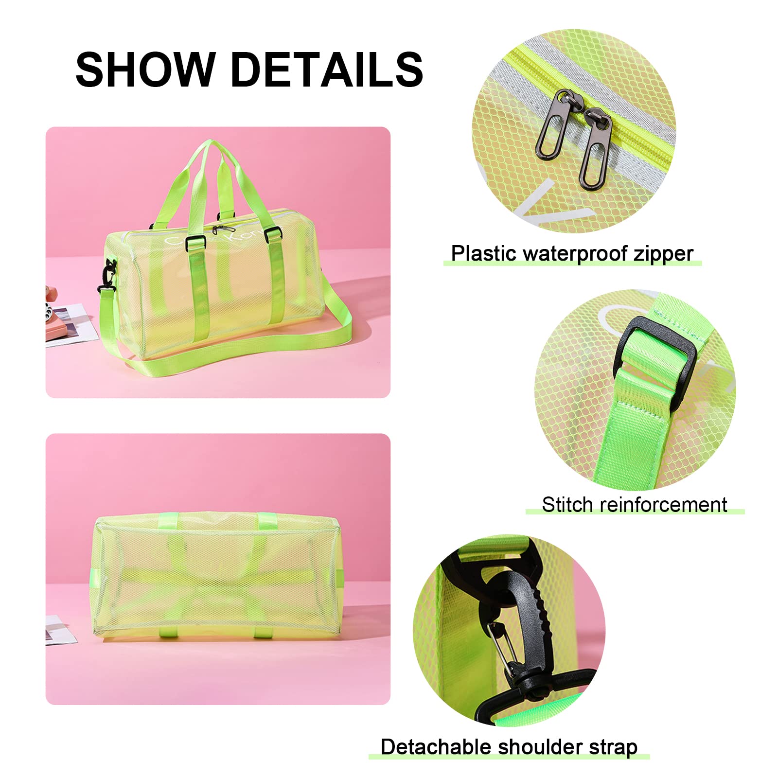 Transparent PVC Waterproof Sports Duffel Bag - Large Jelly Beach Tote with Zipper & Detachable Strap for Swim, Yoga, Gym - Perfect for Travel, Sports & Outdoor Activities