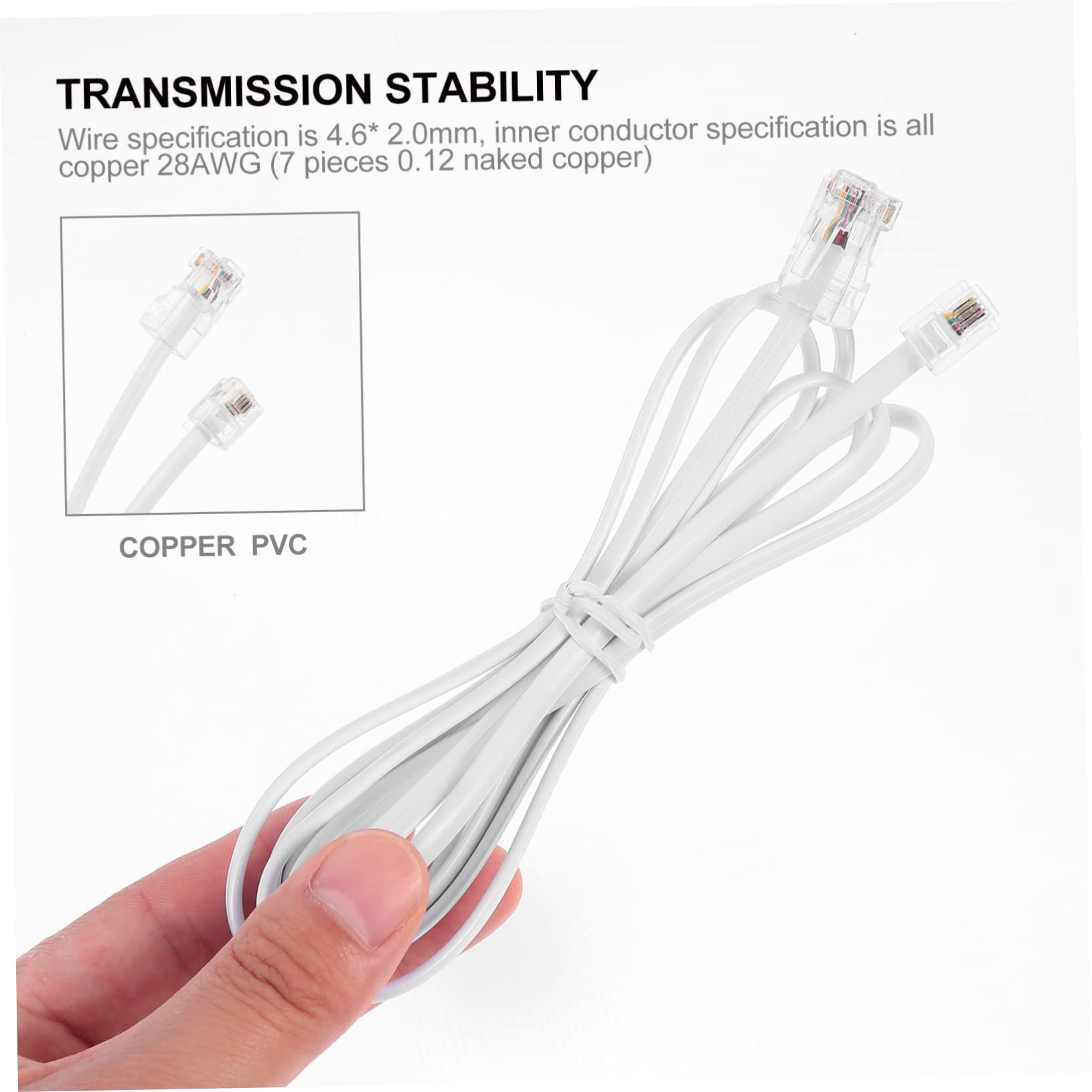 **Mikikit 4-Pack White RJ11 to 6P4C to 8P8C Phone Line Extension Cable - Pure Copper Wires, Thick Plate for Landline Phones, Fax Machines & Office Use**