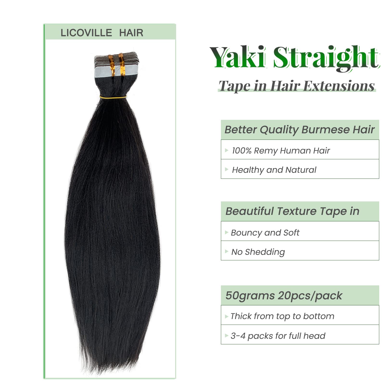 24 Inch Yaki Straight Tape-In Hair Extensions - Invisible Black Human Hair for Black Women | Natural Color, Real Human Hair, Light Yaki Texture | Perfect for Daily Wear, Special Occasions & Styling