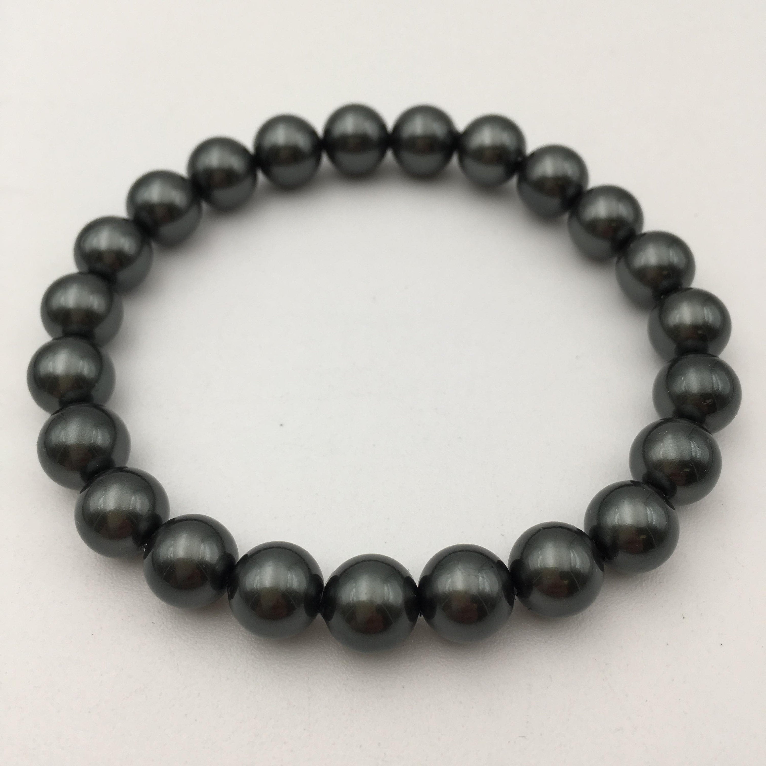 Premium Dark Gray Shell Pearl Bracelet - Smooth Round Beads 8mm, 10mm, 7.5 Inch Length - Elegant Jewelry for Women, Gift for Her, Wedding, Party & Special Occasions
