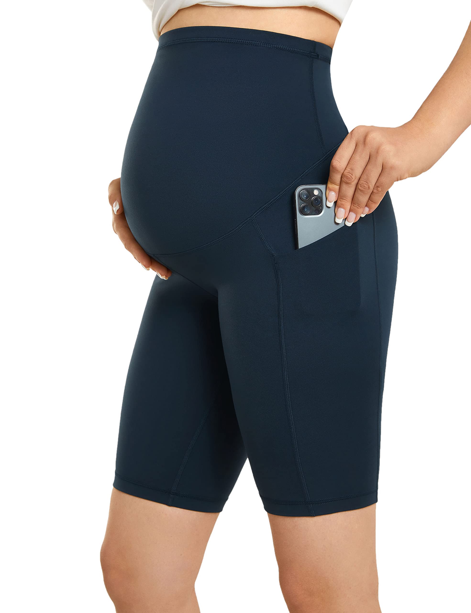 Gratlin Women's Maternity Biker Shorts - Over Belly Yoga Pants with Pockets, 8