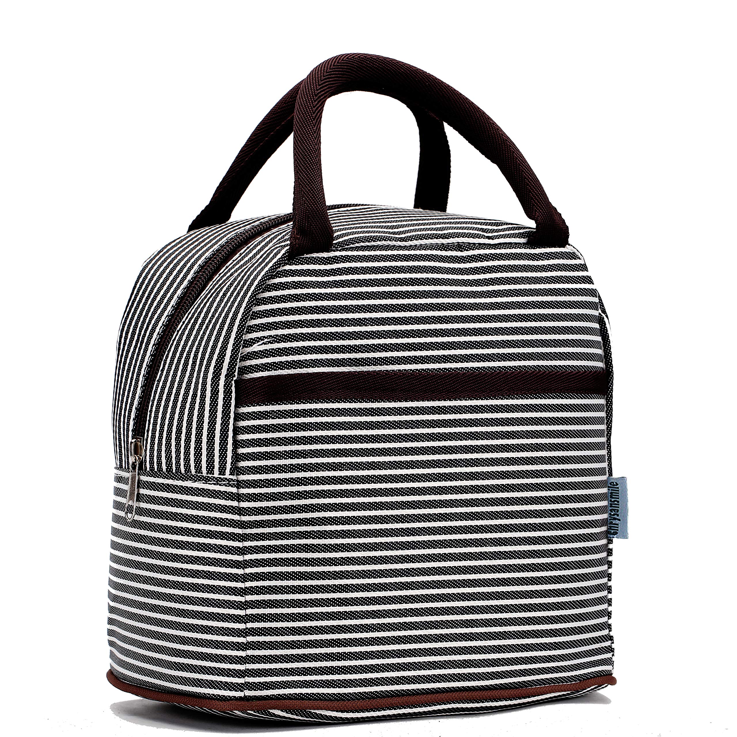 Insulated Lunch Bags for Women & Girls - Leakproof Cooler Lunch Box with Adjustable Strap for School, Office, Picnic & Outdoor Activities - Cute Resuable Lunch Tote in Black Line