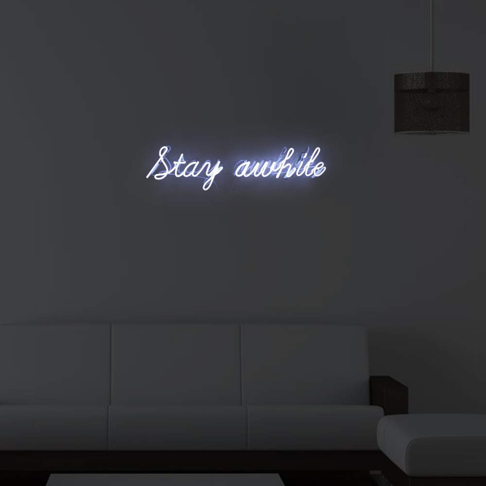 Handcrafted Real Glass Neon Sign - Custom 'Stay Awhile' Beer Bar & Pub Decor (25x6 Inch) | Perfect for Home, Garage, Party Room & Window Display | Vintage Wall Art for Bars, Restaurants & Man Caves