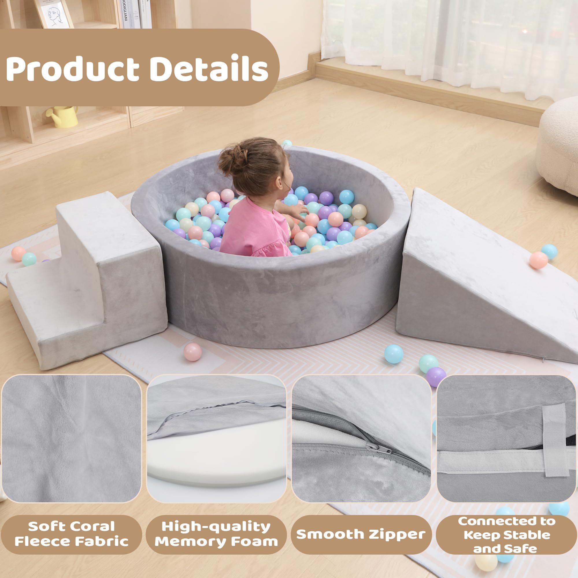 Soft Foam Ball Pit with Play Blocks for Toddlers & Kids - Indoor/Outdoor Climbing Structure with Ball Pool, Stairs & Slope - Perfect for Playrooms, Daycares & Backyard Fun