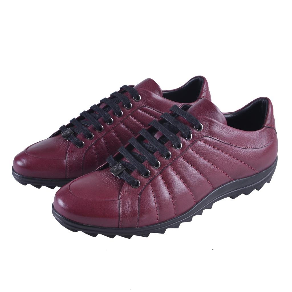Versace Collection Men's Burgundy Leather Fashion Sneakers - Comfortable Casual Shoes for Men | Stylish Designer Sneakers for Everyday Wear, Work & Social Events
