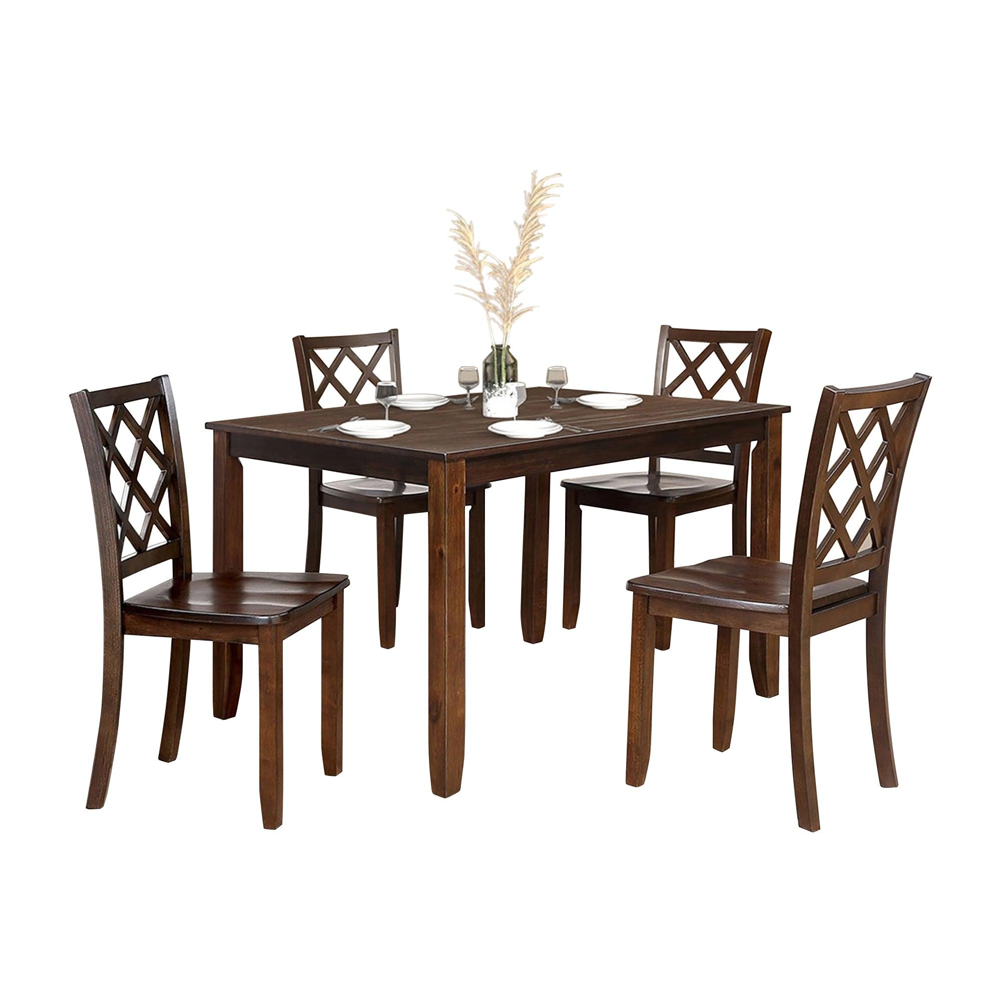 48W Solid Rubberwood 5-Piece Dining Table Set with Diamond Chair Back - Perfect for Kitchen, Dining Room, and Small Space Home Decor
