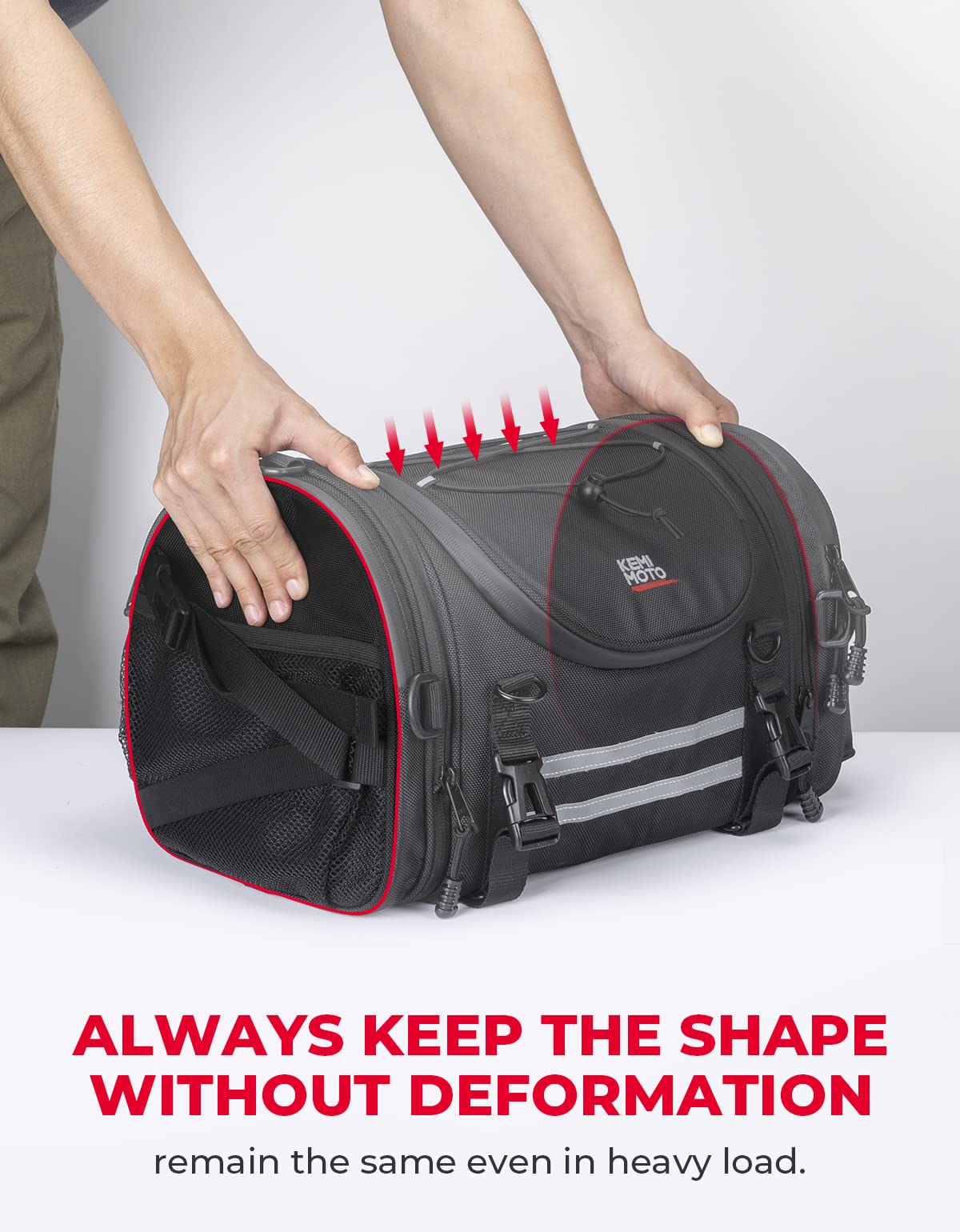 KEMIMOTO 25L Expandable Motorcycle Tail Bag - Waterproof Travel Luggage with 4 Straps for Sissy Bar & Rear Seat Storage | Perfect for Road Trips, Commuting & Helmet Storage