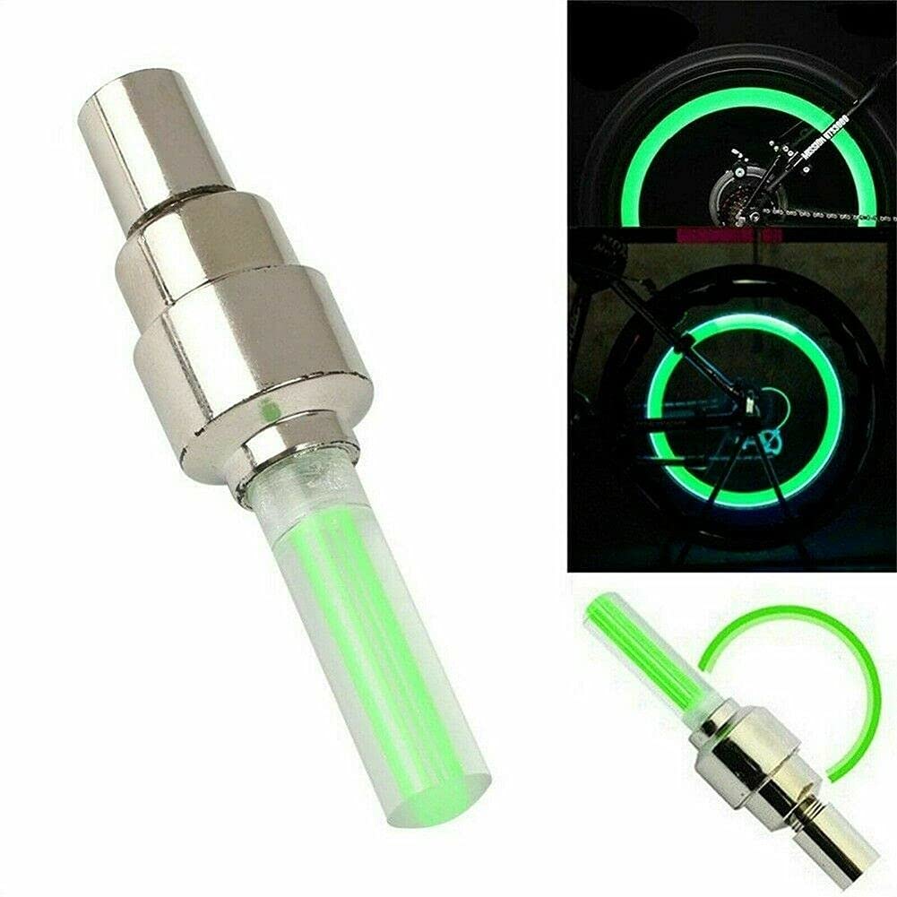 2X Green LED Tire Valve Caps - Glowing Motorcycle Lights for Night Riding