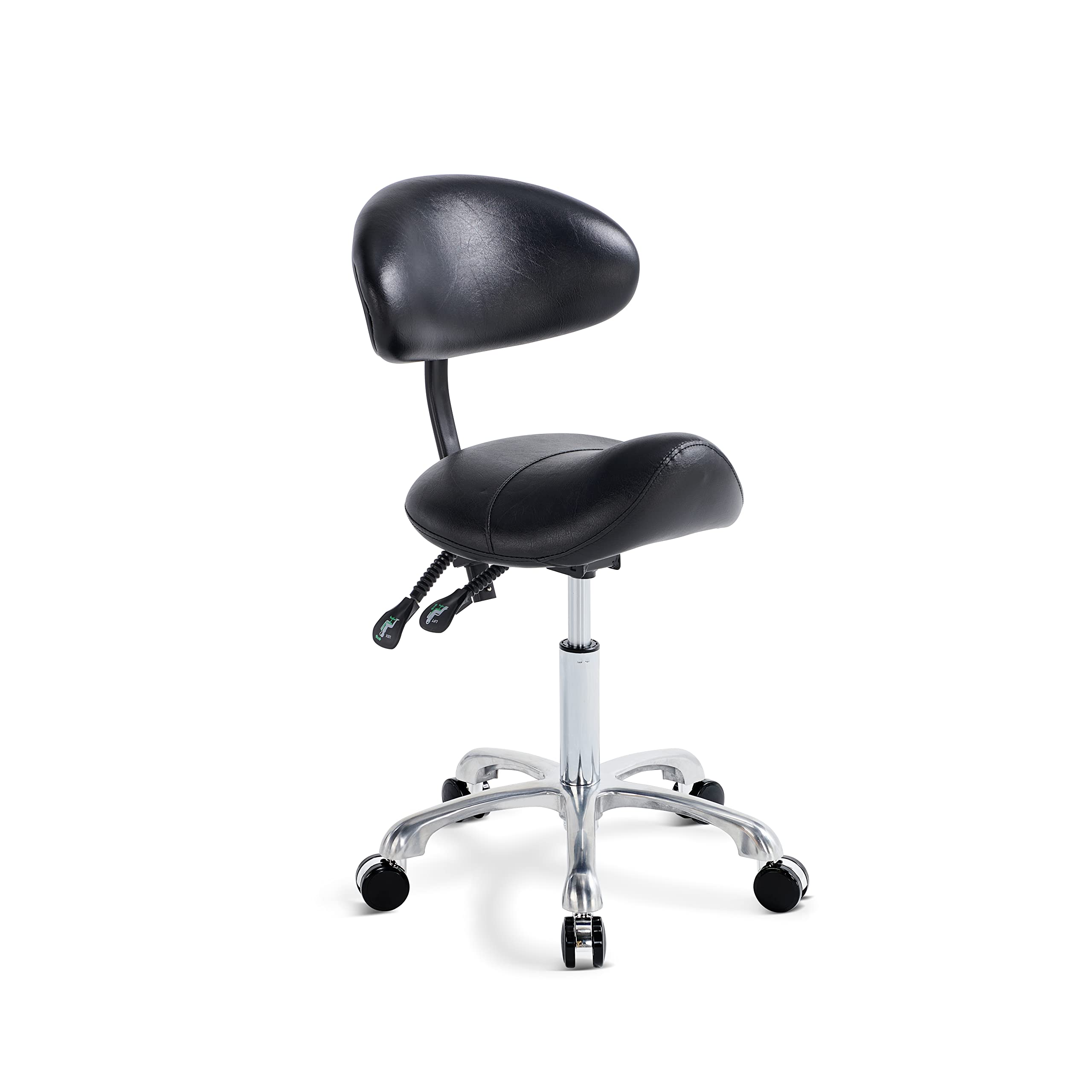 Ergonomic Rolling Saddle Stool with Back Support - Adjustable Salon Stool for Tattoo Artists, Estheticians, Dentists & Spa Professionals (Black) - Perfect for Facial Treatments, Lash Extensions & Clinic Use
