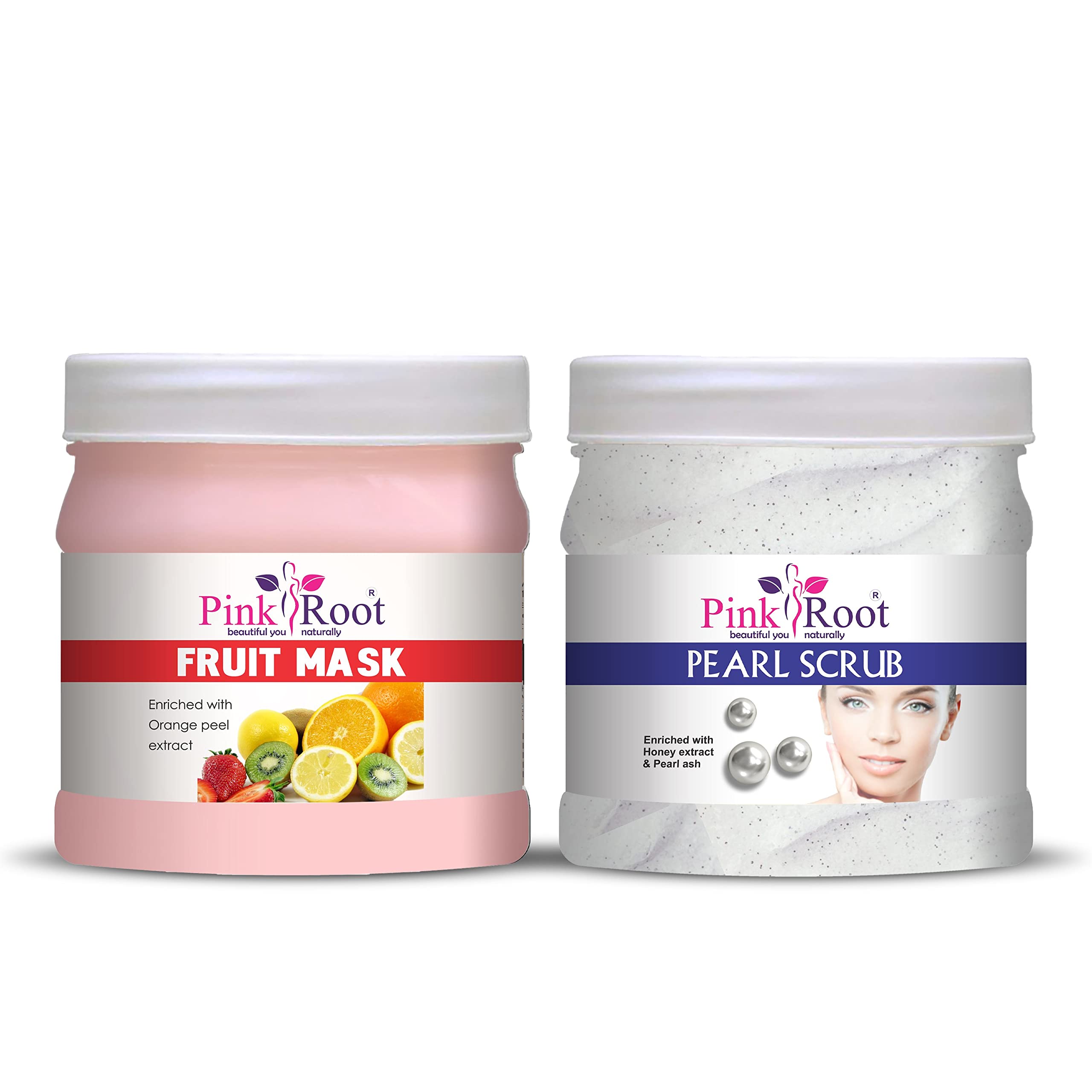 Pink Root Fruit Face Mask & Pearl Scrub Set - 500gm Each for Glowing Skin | Exfoliating & Brightening Skincare Combo for Women | Perfect for Spa Day & Night Routine