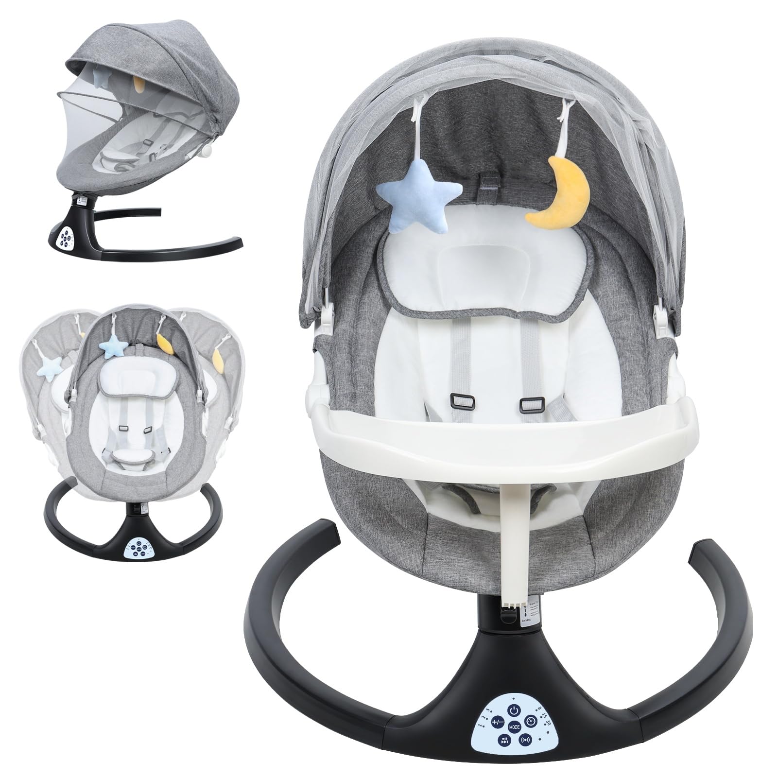 Fukursul Electric Baby Swing with Smart Sensor & Safety Harness - Bluetooth Remote Control Adjustable Infant Rocker with Soothing Music & Plush Toys | Perfect for Nursery, Daycare & Calming Fussy Babies
