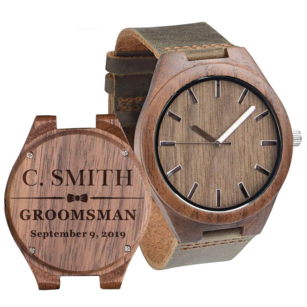 Personalized Engraved Wooden Watches for Men - Custom Groomsmen Watches, Anniversary & Birthday Gifts for Husband, Boyfriend, Dad - Handmade Wood Watch with Leather Strap - Perfect for Weddings, Father's Day & Special Occasions