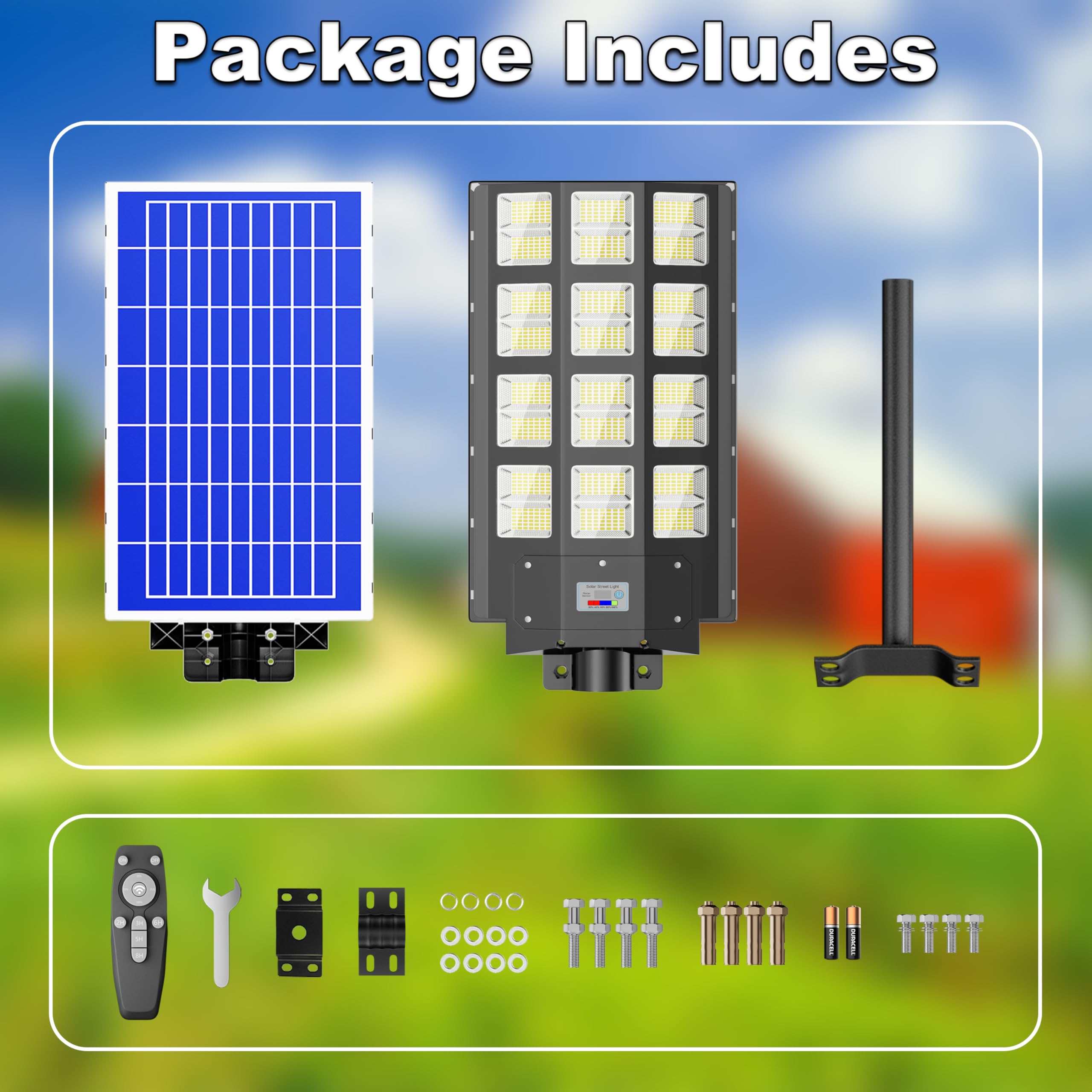 6800W Solar Street Light Outdoor Waterproof - 240000LM 7000K LED Solar Powered Street Lamp with Motion Sensor & Dusk to Dawn - Wide Angle Lighting for Driveway, Garden, Pathway, and Backyard Security