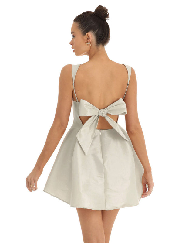 Elegant Bow Knot Swing Party Dress for Women - Flowy A-Line Cocktail Dress for Weddings, Dances & Special Occasions