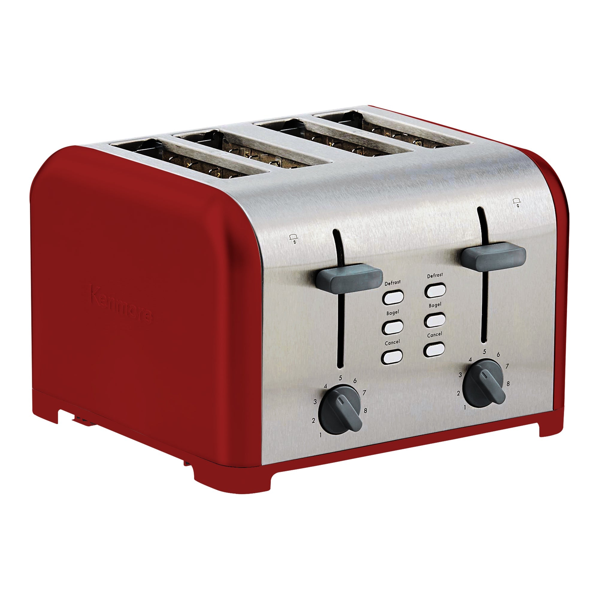 Kenmore 4 Slice Toaster - Stainless Steel Red, Dual Controls, Extra Wide Slots, Bagel & Defrost Functions, 9 Browning Levels, Removable Crumb Tray - Perfect for Bread, Toast, English Muffins, Bagels & Toaster Pastries - Ideal for Breakfast, Brunch & Quick Snacks