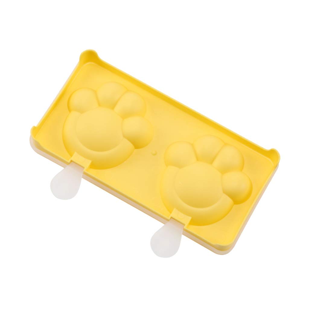 WENMENG2021 Mini Dog Paw Shaped Ice Cube Trays with Lids - 2 Cavity Popsicle Molds for Kids, Ice Cream & DIY Popsicle Maker Set (Yellow) - Perfect for Homemade Treats, Parties & Summer Fun