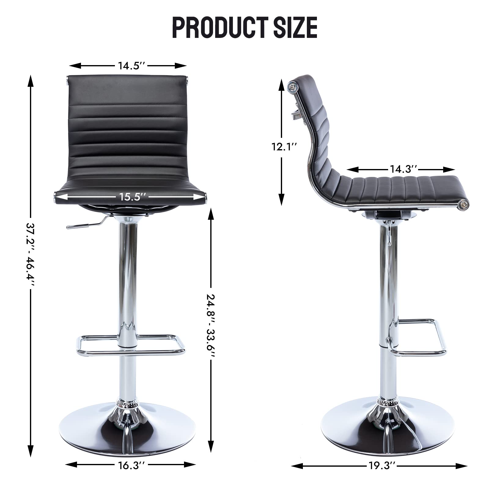 4-Pack Adjustable Height Metal Bar Stools - Modern Black PU Leather Armless Counter Stools with Chrome Base for Kitchen Island, Home Bar & Dining Room - Perfect for Entertaining & Small Spaces