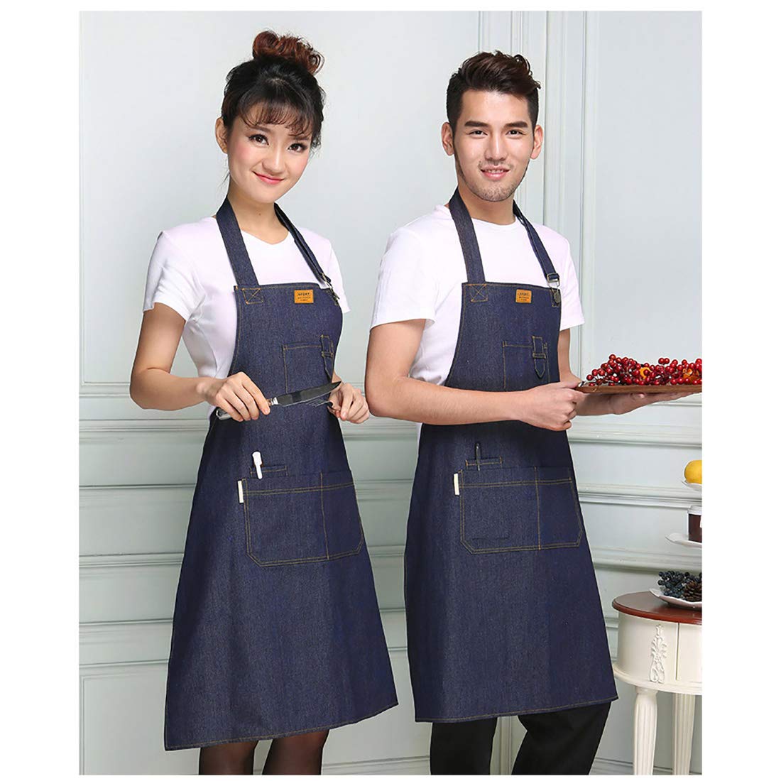Premium Denim Chef Apron for Cooking & Baking - Adjustable Strap with 2 Pockets - Ideal for BBQ, Grilling & Home Kitchen Use
