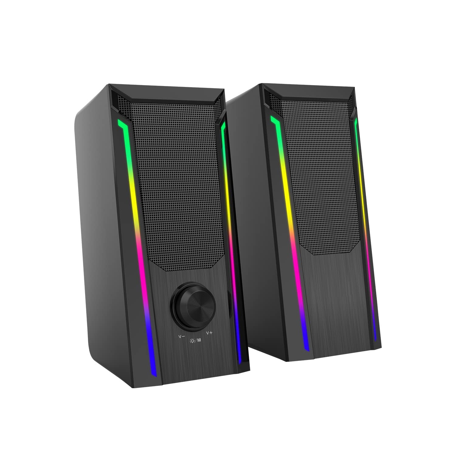 FECHY RGB Gaming Computer Speakers with 3 LED Modes, 10W Wireless HiFi Sound, Dual Desktop Woofer, 3.5mm Aux Wired for PC, Laptop, Monitor, Tablet, Phone - Perfect for Gaming, Home Office, and Entertainment