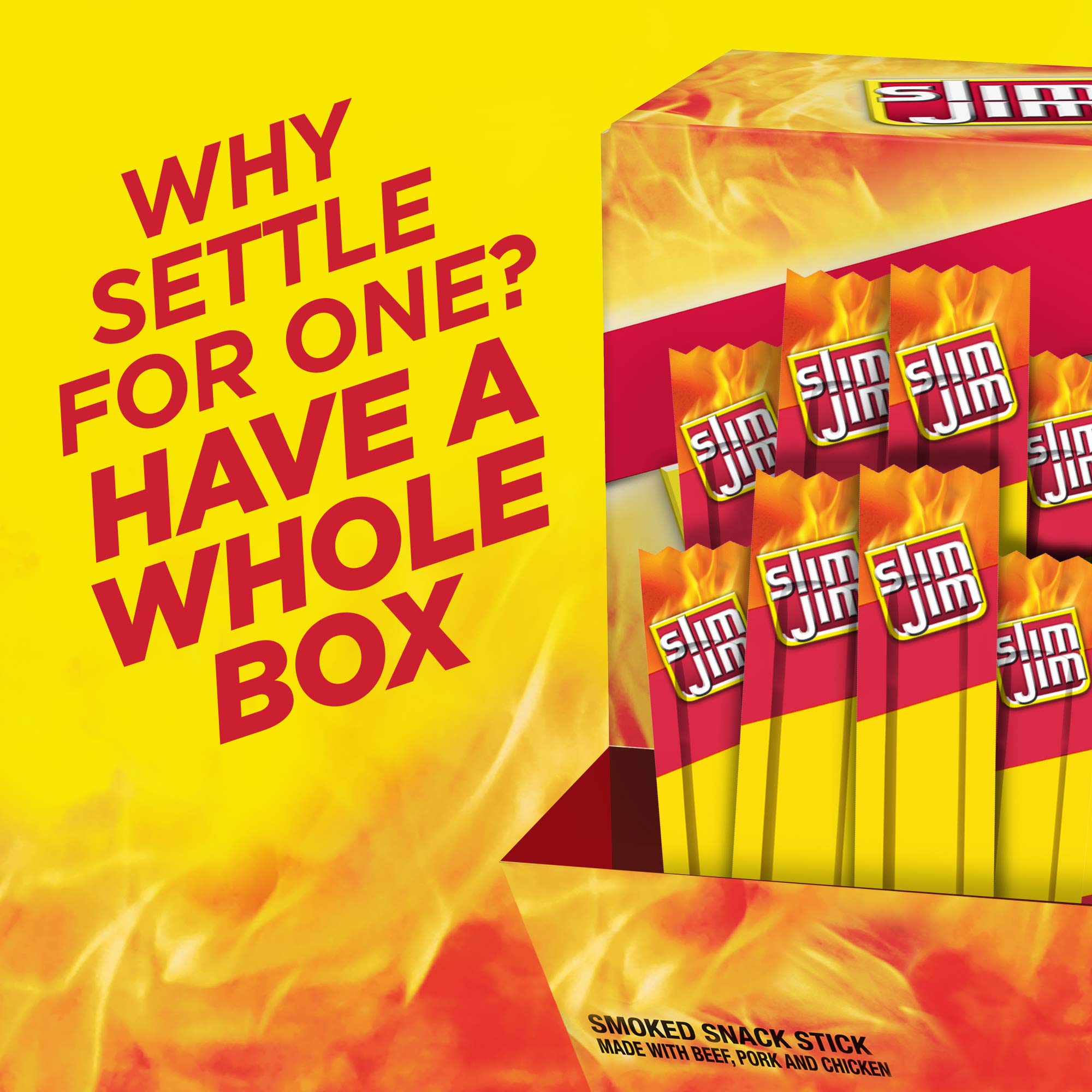 Slim Jim Original Smoked Meat Sticks - High Protein Snack (2g Protein Per Stick) - 0.44 oz. (100 Count) - Perfect for On-the-Go, Lunch Boxes, Camping & Road Trips