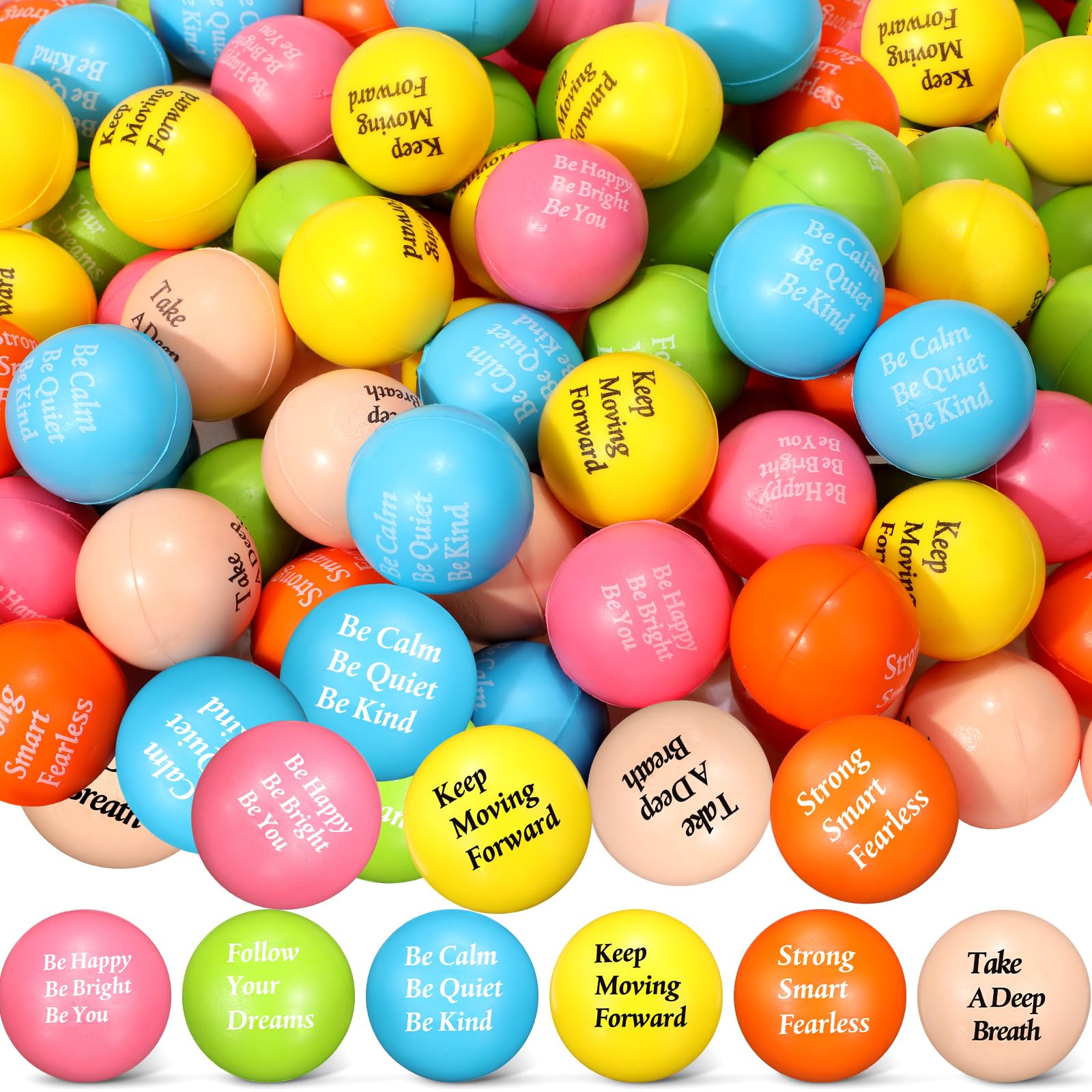 Jenaai 100 Pcs Stress Relief Balls - Motivational Anxiety Relief, Hand Exercise Therapy Balls for Adults, Bulk Fidget Toys for Coworkers & Office Gifts (6 Colors) - Perfect for Stress Management, Anger Relief & Workplace Encouragement
