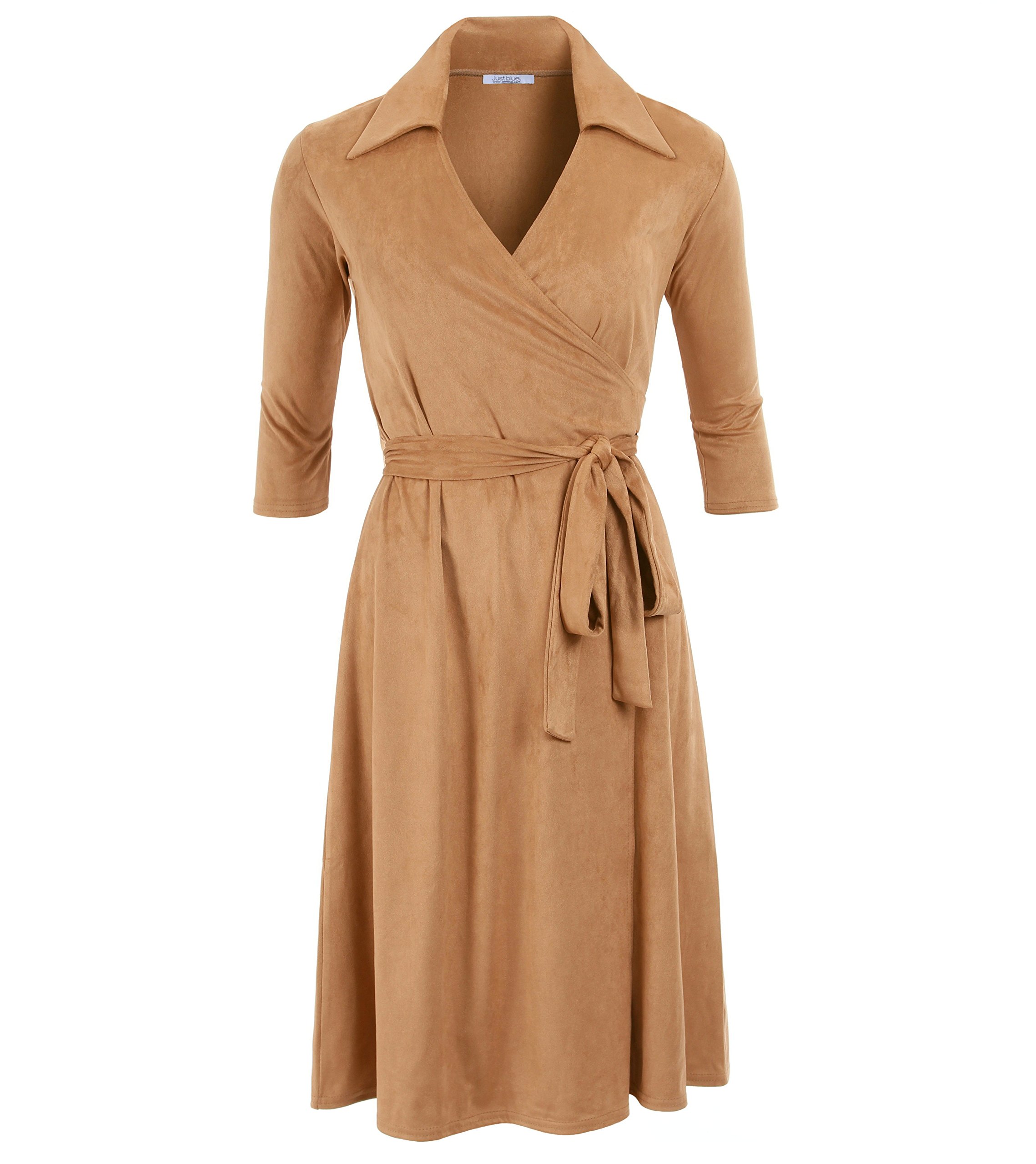 Blue Banana Women's Faux Suede Knee-Length Wrap Dress - Elegant & Comfortable Outfit for Office, Party & Date Night