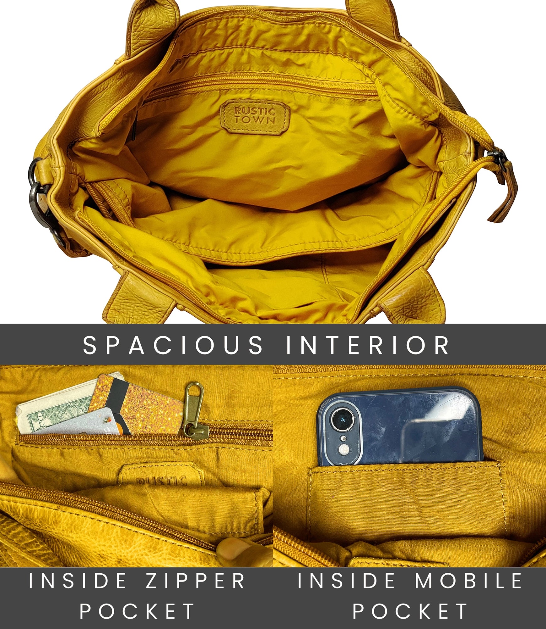 Premium Genuine Leather Tote Bag for Women - Fashionable Yellow Handbag - Perfect for Work, Travel & Everyday Use