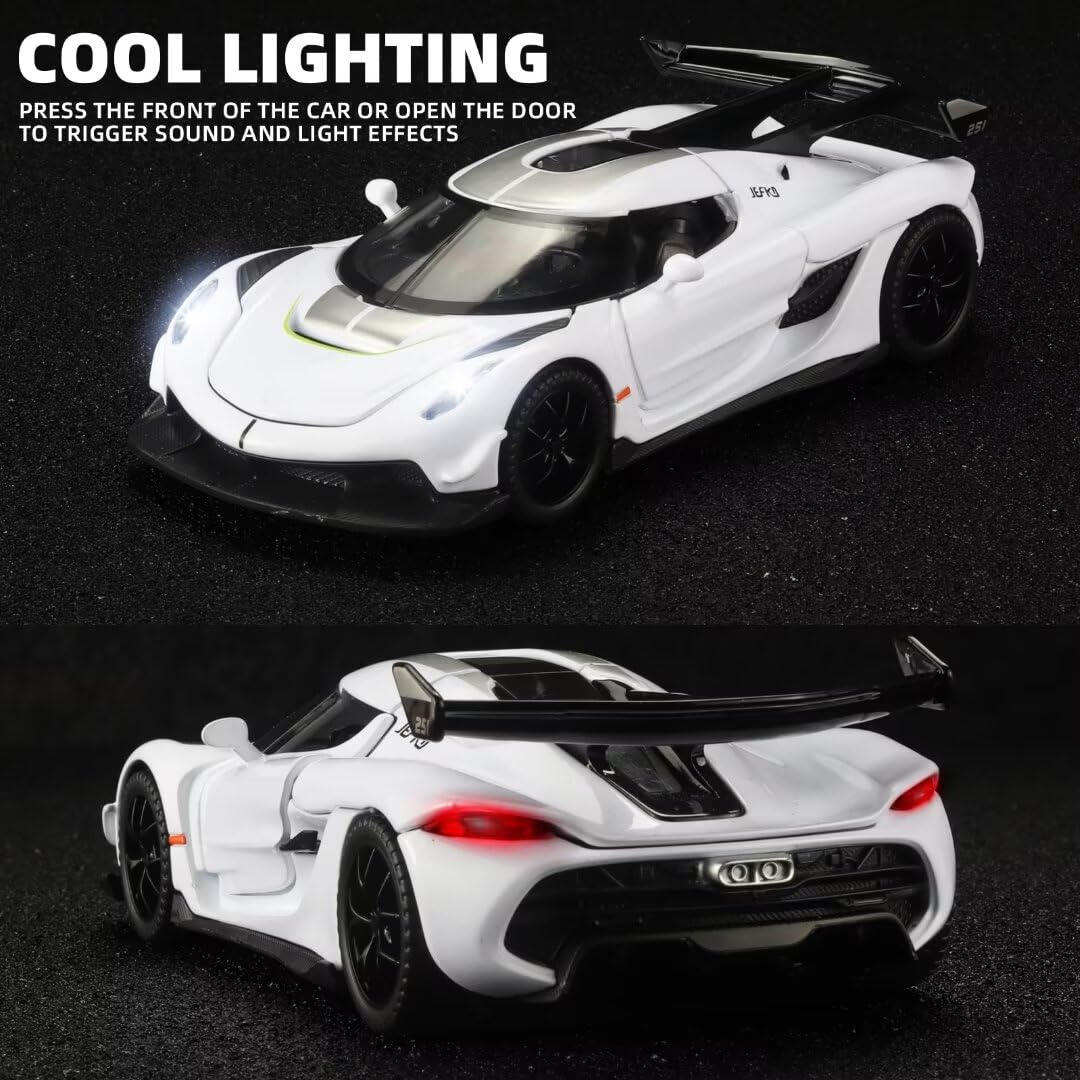 1/32 Scale Jesko Die Cast Metal Toy Cars for Kids - Pull Back Action with Light & Sound, Collectible Model Car for Boys Age 3+ (White) | Perfect for Birthday Gifts, Playtime & Car Collection Displays