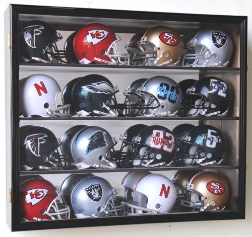 16 Mini Helmet Display Case with Mirror Back - Black - Perfect for Football, Baseball & Sports Memorabilia Collection & Home Decor