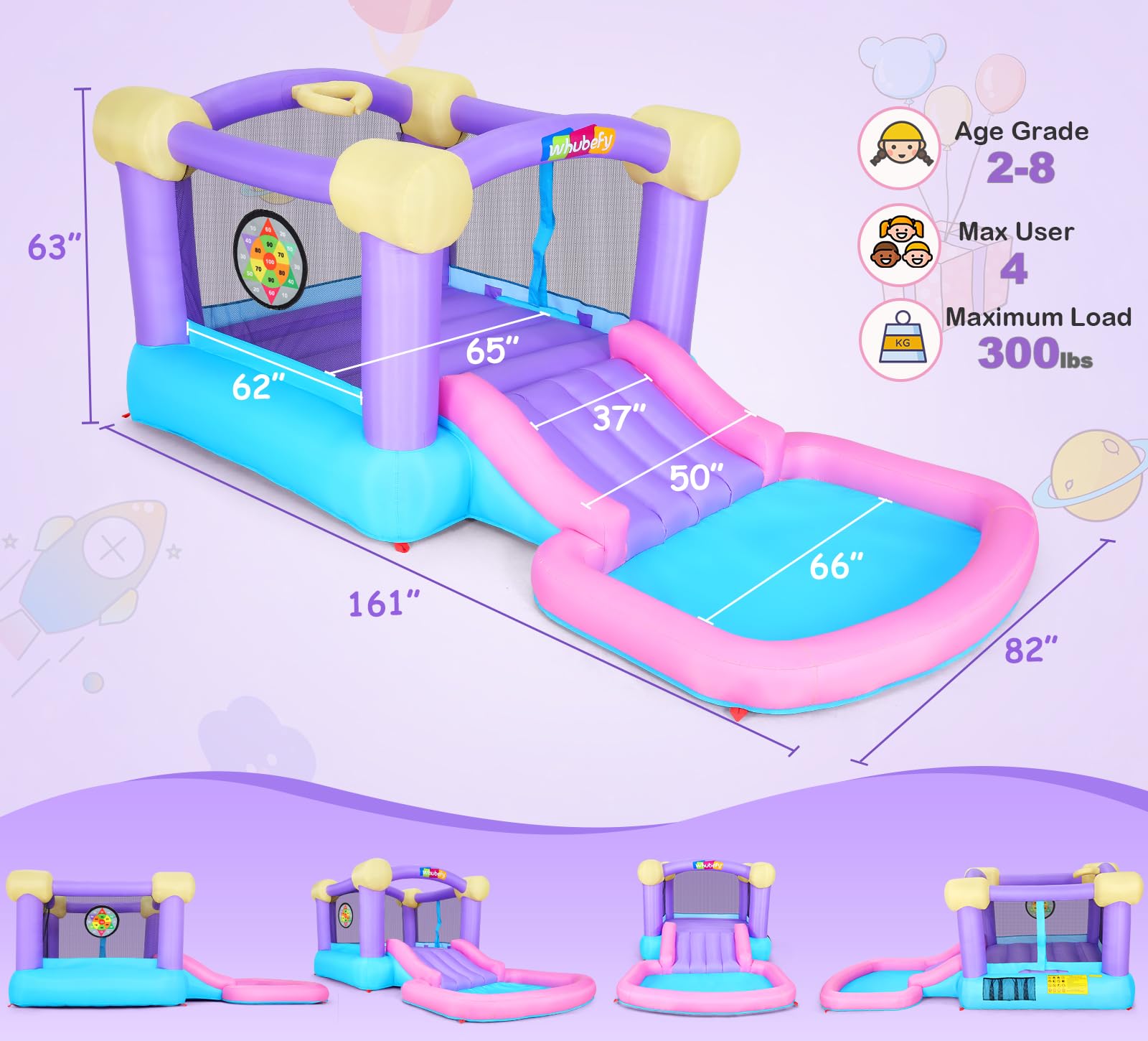Inflatable Bounce House for Kids 3-6 Years - Pink Jumping Castle with Ball Pit, Slide & 470W Blower | Includes 50 Ocean Balls & 6 Sticky Darts | Indoor/Outdoor Toddler Playhouse for Birthday Parties, Backyard Fun & Girls' Gift Ideas