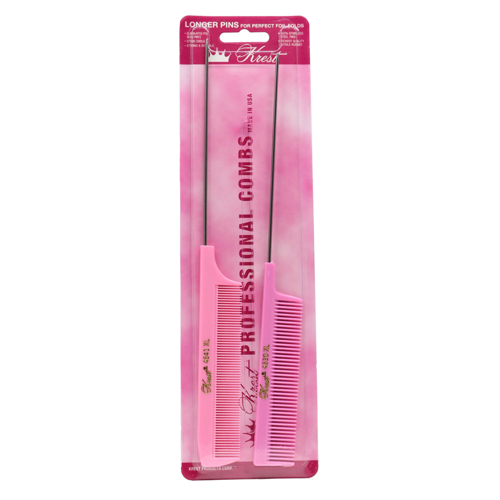 Krest XL Pintail Combs - Fine Tooth Rattail Hair Cutting Comb Set of 2 - Professional Foiling Combs for Hairdressers & Stylists - Perfect for Salon, Barber Shop & Home Hair Cutting