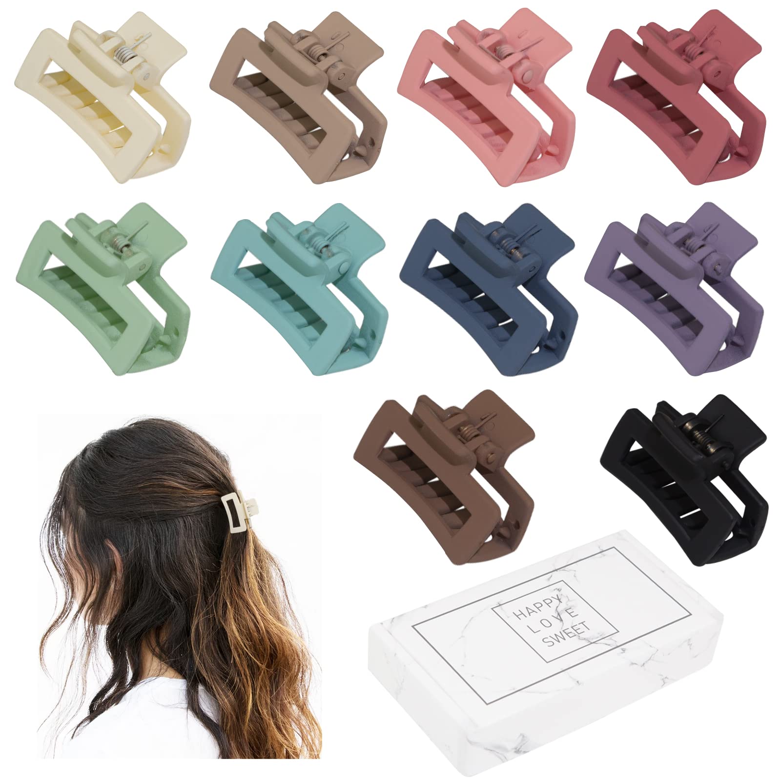Cobinaan Small Claw Hair Clips for Women & Girls - 1.5 Inch Mini Jaw Clips for Thin to Medium Thick Hair - Matte Rectangle Non-Slip Hair Clips (Light Color, 10 Pack) - Perfect for School, Work, Gym & Everyday Hairstyles