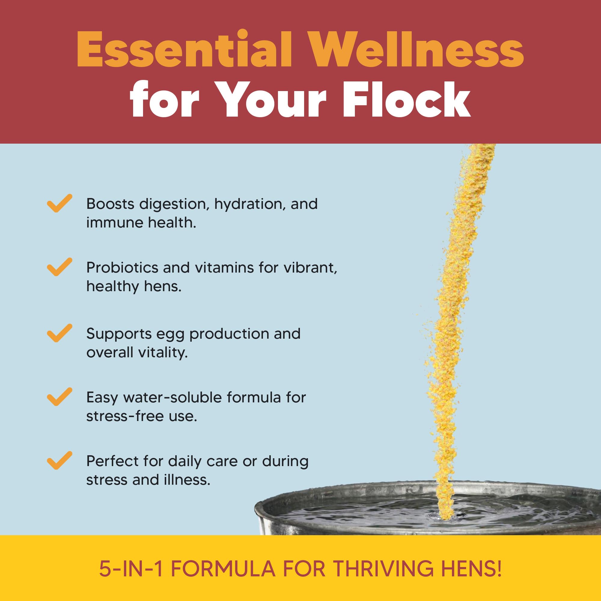Flock PRO Hen Boost - 5lb Digestive Supplement for Chickens | Poultry Vitamins, Probiotics, Enzymes & Electrolytes | Supports Egg Production & Gut Health | Ideal for Backyard Flocks, Chicken Coops & Poultry Farms