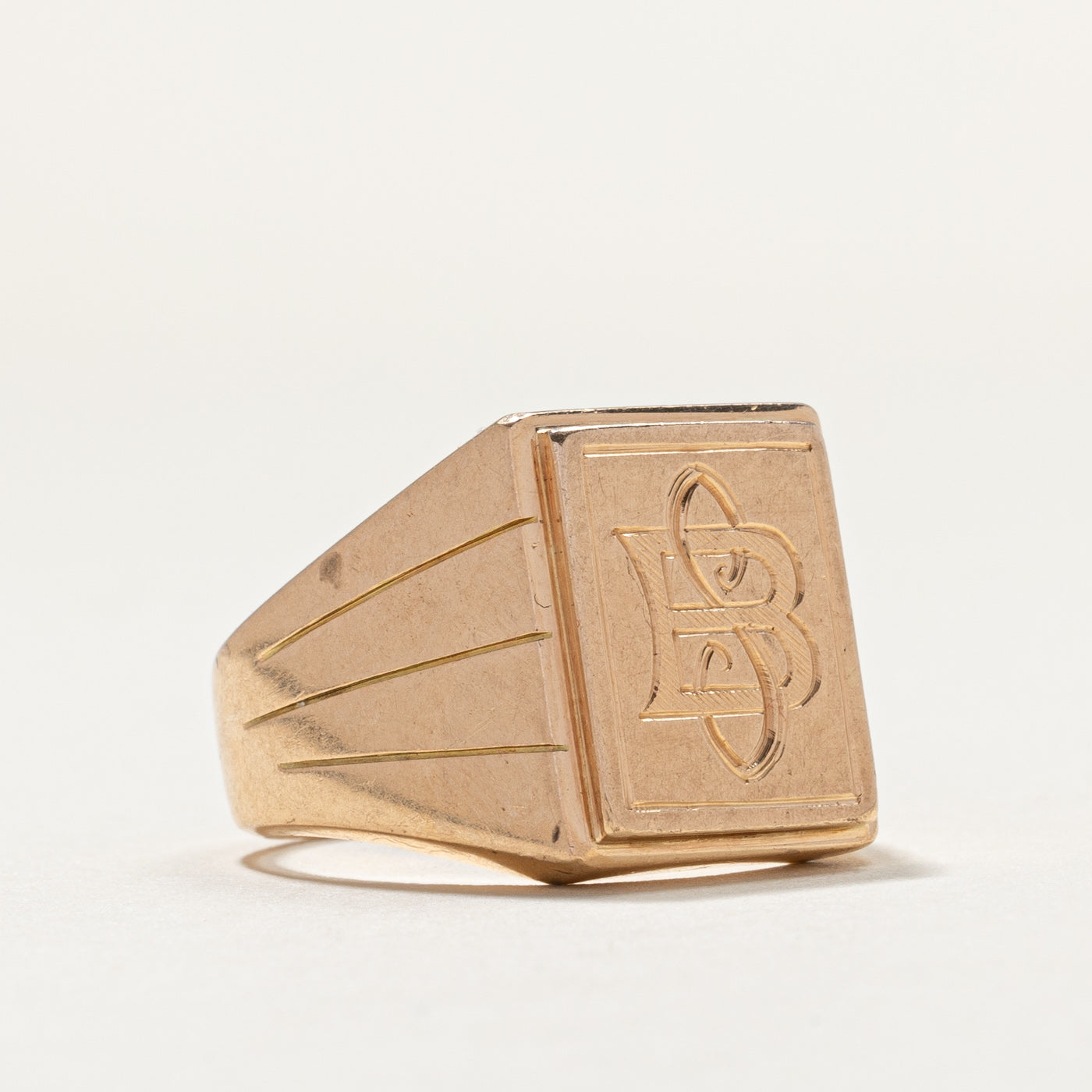 Vintage 14K Yellow Gold BS Initial Signet Ring for Men & Women - Size 9.5 - Perfect for Gifts, Weddings & Everyday Elegance
