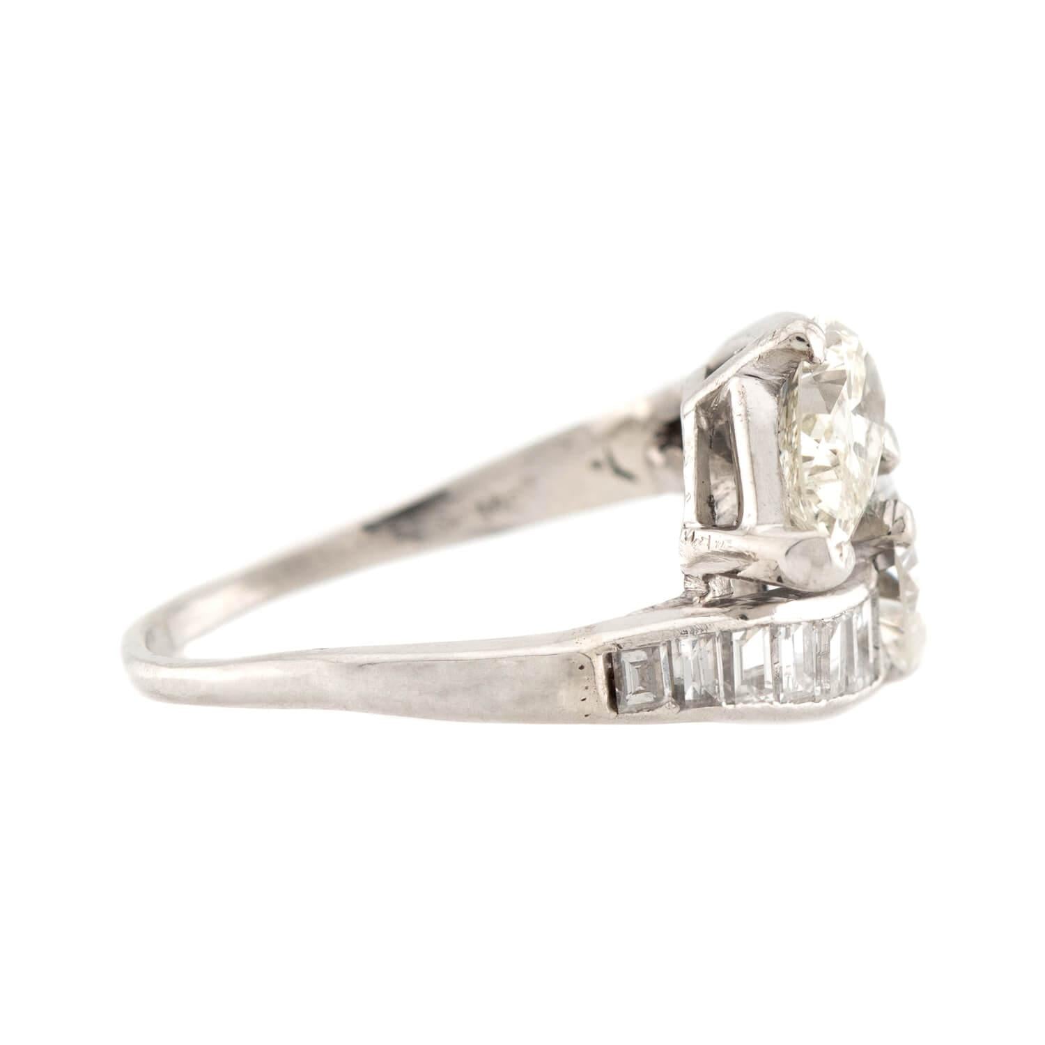 Art Deco Platinum Diamond Bypass Ring - Vintage Engagement Wedding Band for Women - Perfect for Bridal, Anniversary & Special Occasion Gifts