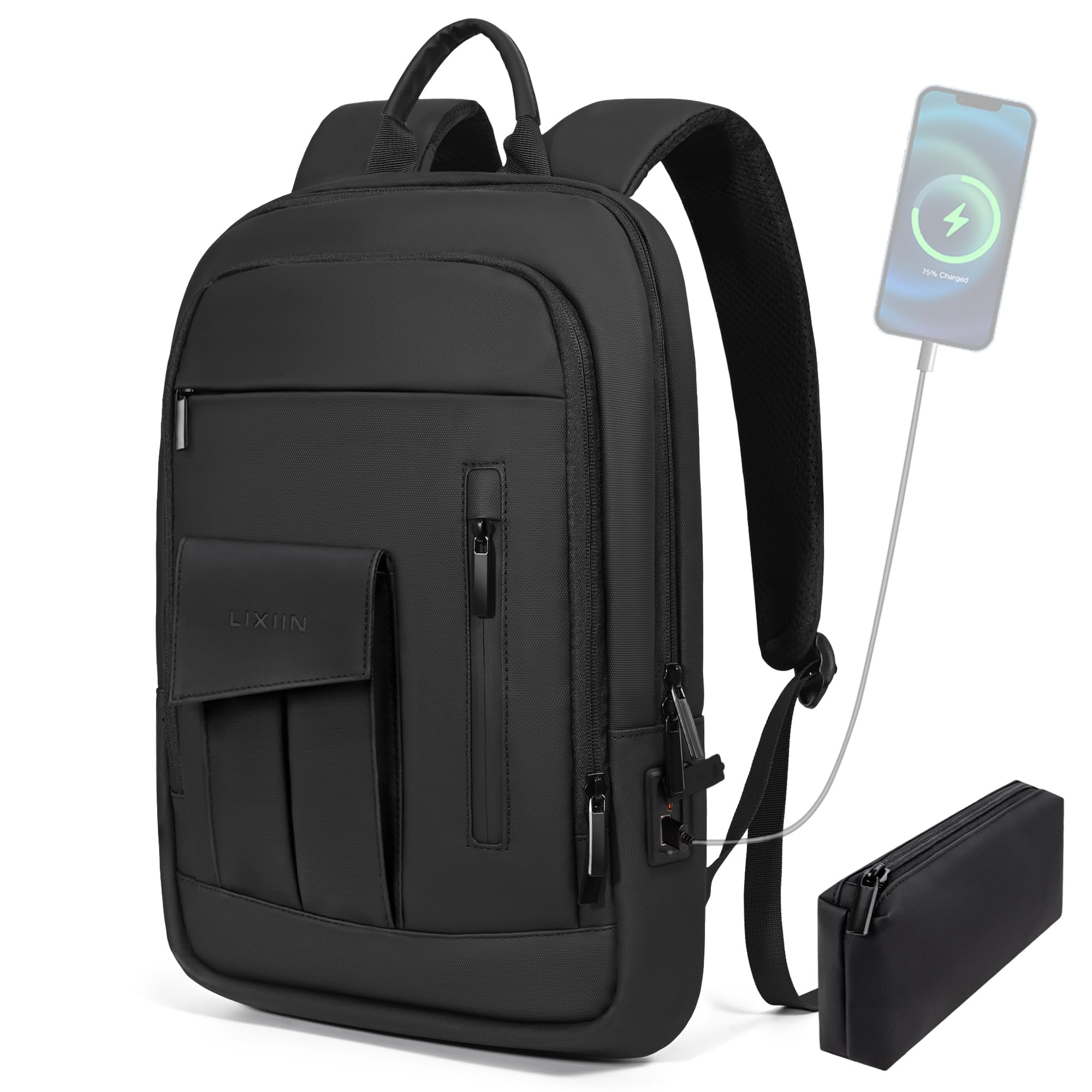 Slim Lightweight Water Resistant Business Laptop Backpack for Men - Small Office Backpack for Commuting, Travel & Daily Work with Bonus Small Bag | Perfect for Professionals, Students & Digital Nomads