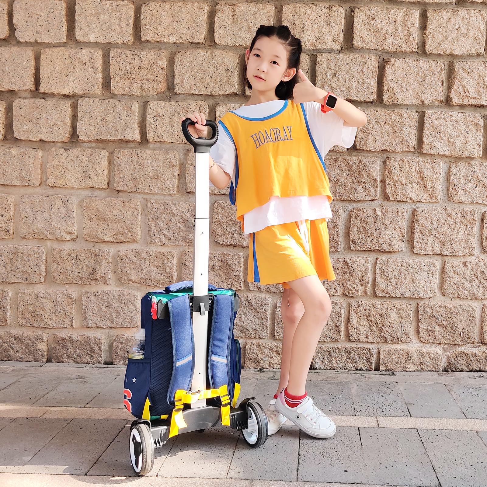 Lightweight Aluminum Alloy Folding Backpack Trolley with Silent Large Wheels & Luggage Strap - Portable Wheeled Cart for Travel, School, Shopping & Airport Use