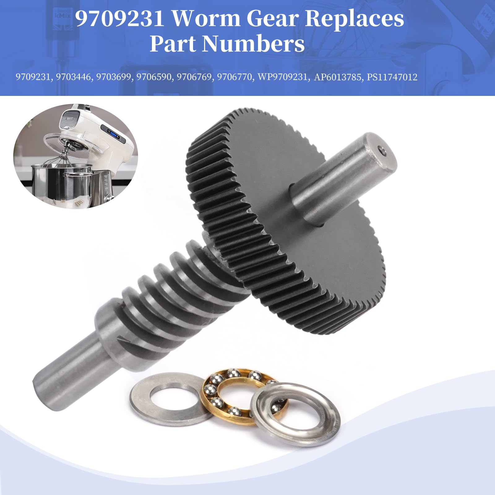 KitchenAid Mixer Worm Gear Replacement Kit - Compatible with 5qt & 6qt Stand Mixers (Fits Models 9706529, 9709511, 9703337, 9709231) - Durable Worm Follower Gear Set for Smooth Mixing - Perfect for Baking, Dough Kneading & Food Preparation