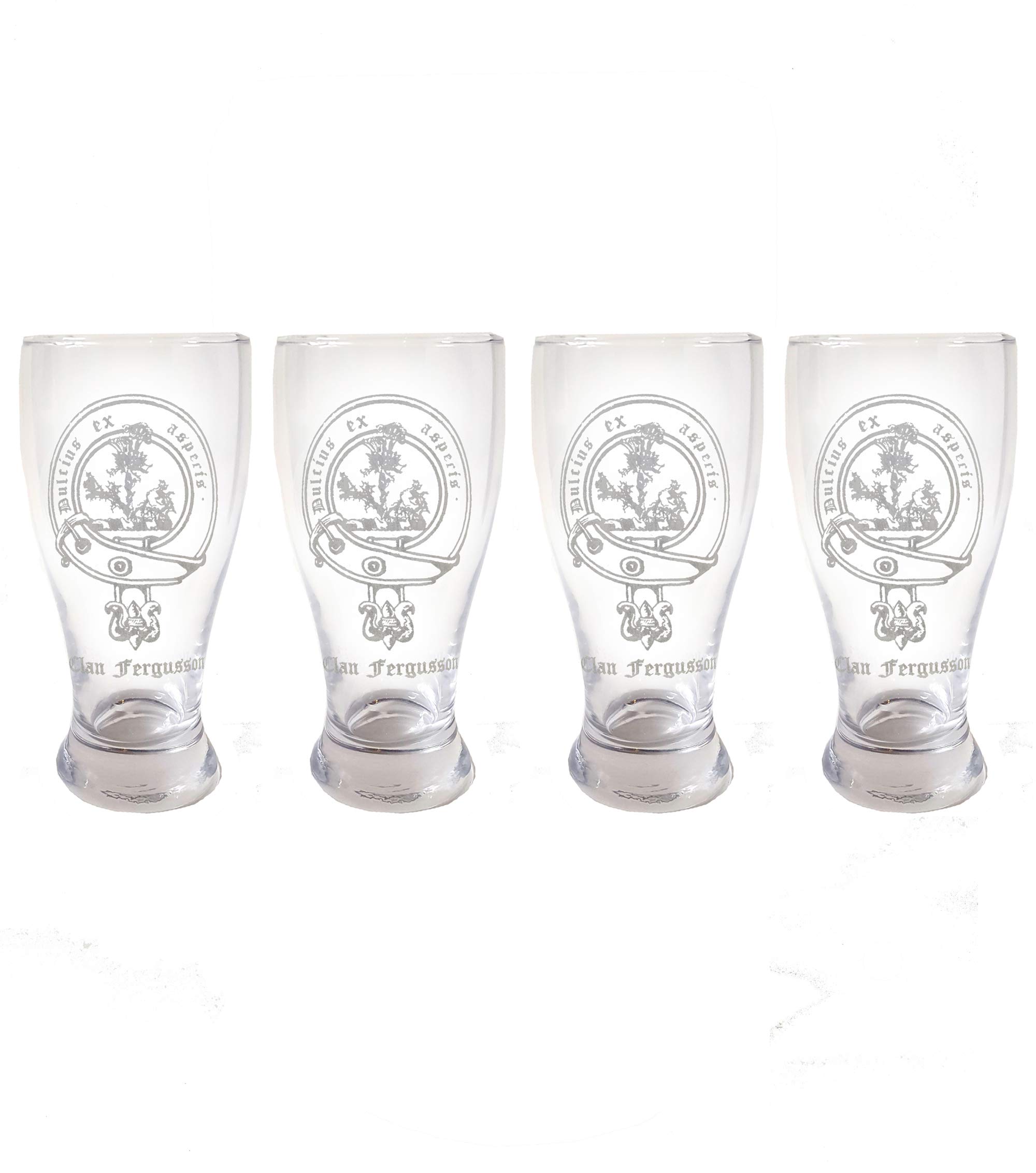 Fergusson Clan Scottish Crest Pint Glass Set of 4 - Personalized Engraved Whiskey Beer Mugs for Pub, Home Bar & Gifts