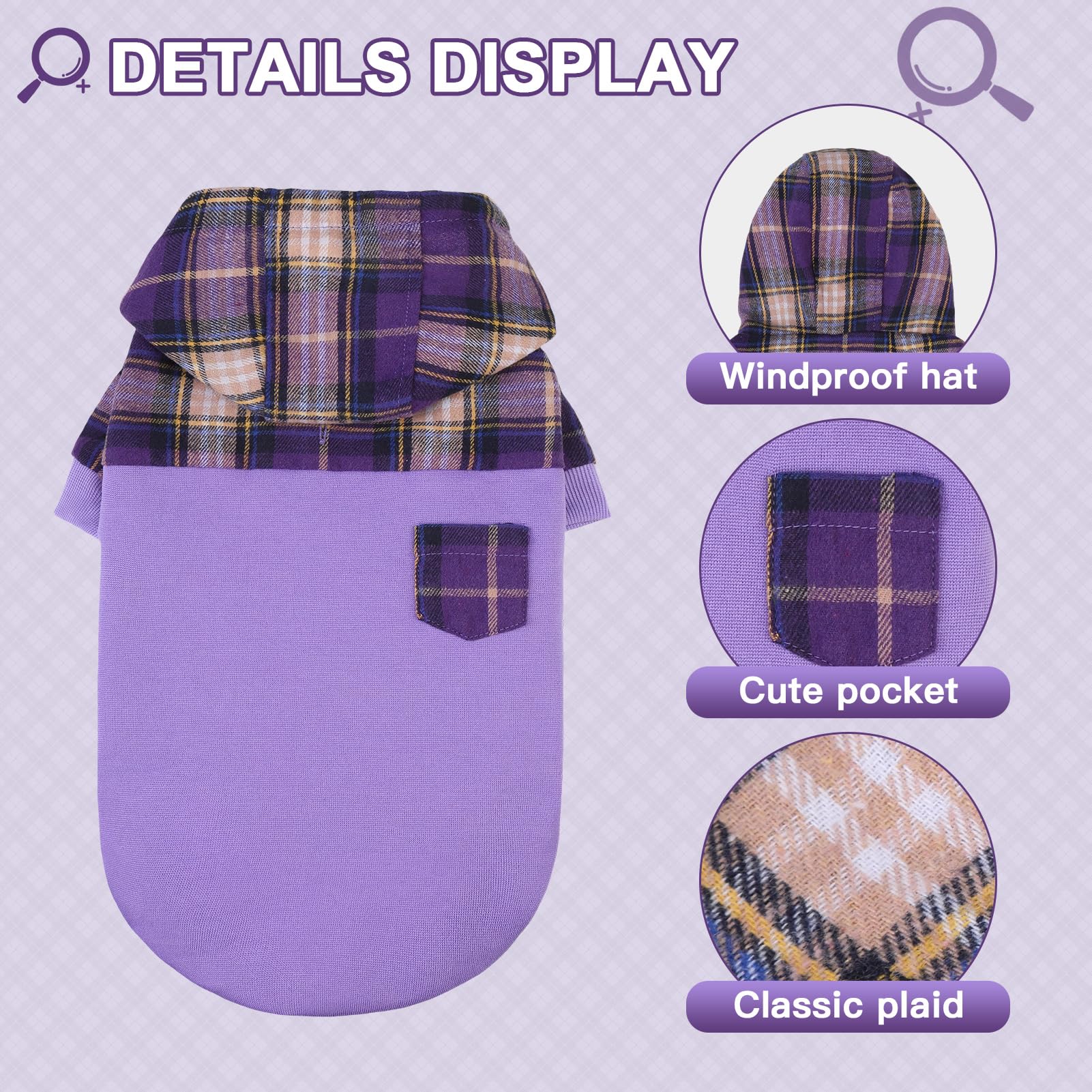Plaid Dog Hoodie for Small, Medium & Large Dogs - Warm Fleece Sweatshirt with Hat & Leash Hole | Soft Pullover Dog Sweater for Puppies, Bulldogs & All Breeds (XS, S, M, L) | Perfect for Winter Walks, Outdoor Adventures & Photo Shoots