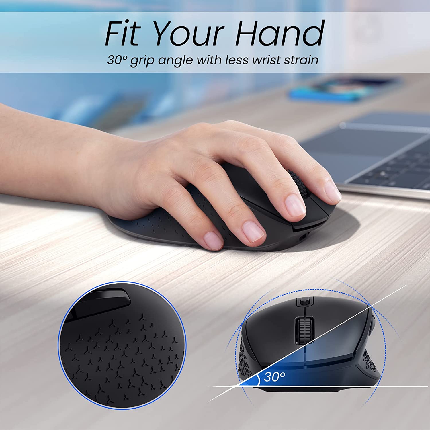 Wireless Rechargeable Mouse for Laptop & Computer - Ergonomic Bluetooth Mouse with Silent Click, Long Battery Life - Perfect for Office, Home & Travel Use