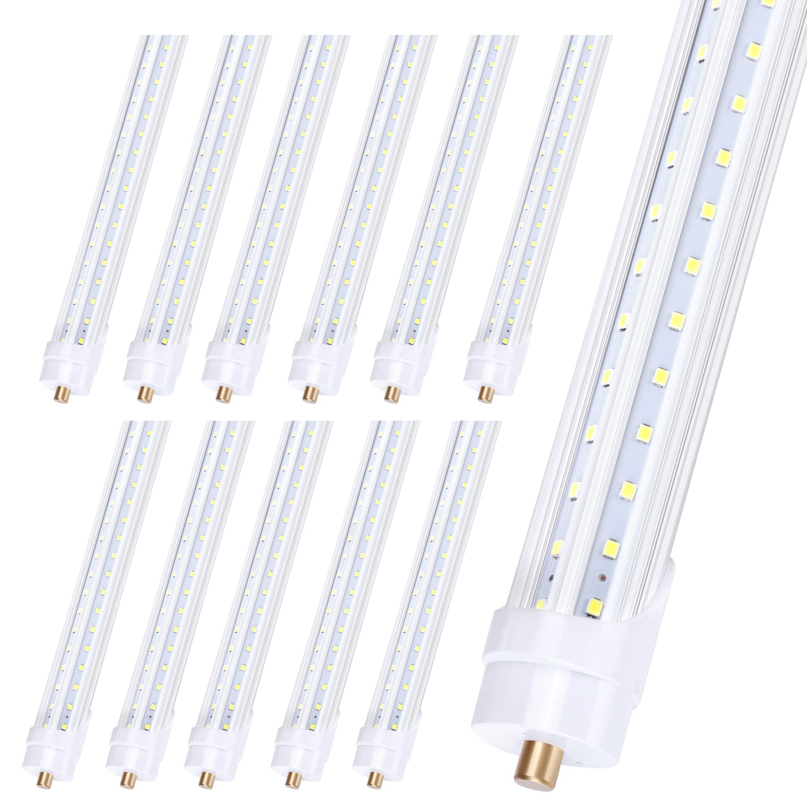 8 Foot LED Bulbs 65W 6000K Daylight White - T8 T10 T12 LED Tube Lights with FA8 Single Pin, 270° Wide Angle, Ballast Bypass & Dual-End Powered - Energy Efficient Fluorescent Replacement (12 Pack) - Perfect for Garage, Warehouse, Office & Commercial Lighting